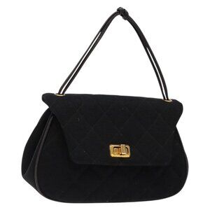 CHANEL Matelasse Hand Bag Cotton Black Gold CC Auth PP873